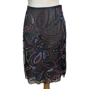 Naeem Khan Chiffon Paisley Beaded Sequin Size 10 Skirt
